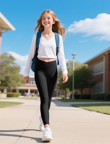 KEREDA Girls Athletic Leggings High Waist for Kids Teen Girls Yoga Dance Running Gym Pants with Pockets Ages 7-14 Years thumbnail 3