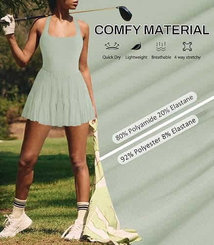 Hragc Women's Tennis Flowy Pleated Ruffle Athletic Dress for Women Halter Neck Sleeveless Mini Golf Dress with Shorts Pocket thumbnail 5