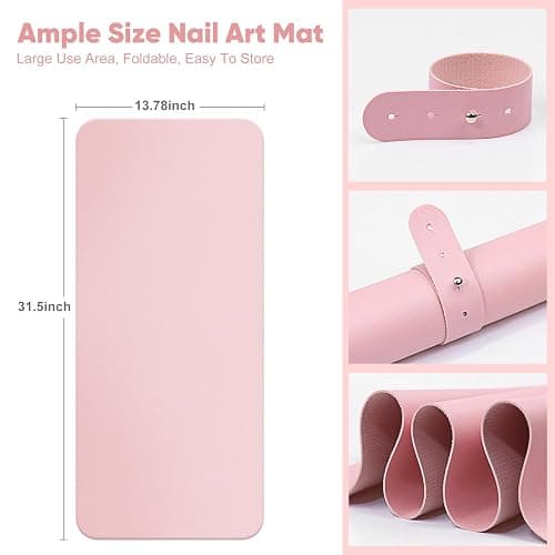 Subay Nail Art Table Mat, (MAT ONLY) Soft Microfiber PU Leather Nail Hand Rest for Nail Arm Rest Cushion, Foldable Nail Art Rest Pillow Manicure Pad Desk Mat - Pink thumbnail 6