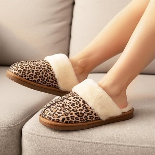 Fuzzy Slippers for Women Cozy Faux Fur House Shoes Winter Warm Memory Foam Slippers for Indoor and Outdoor thumbnail 5