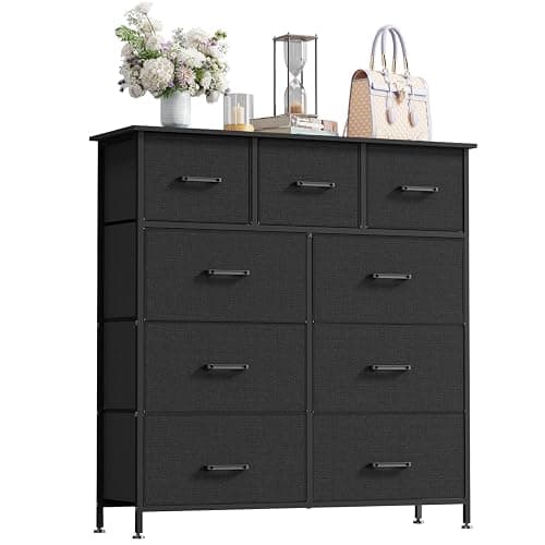 PayLessHere Fabric Dresser,Wide Chest of Drawers Storage Unit with Metal Frame and Wood Top,Organizer for Bedroom,Living Room,Entryway (9-Drawer, Black) - Image 1