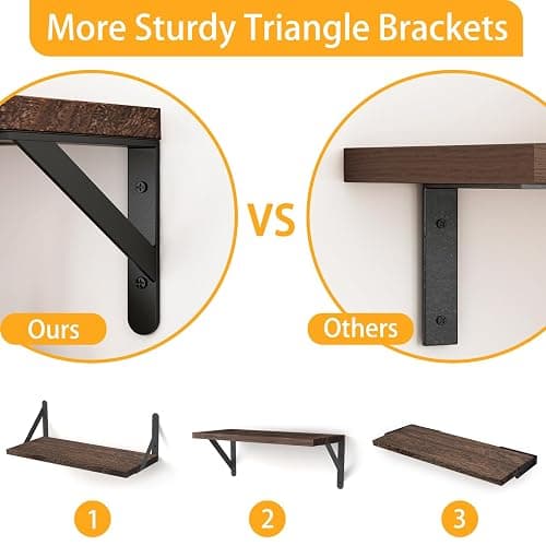 Fixwal Wall Shelves Floating Shelves for Wall Bedroom Bathroom Living Room Kitchen Storage and Decor(Brown, Set of 3, 16.5 Inch) thumbnail 4