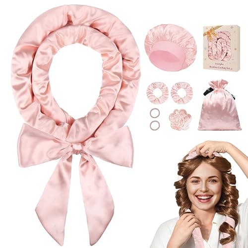 Ystrybo Satin Heatless Hair Curler Curls Overnight Hair Curlers to Sleep In, Hair Curlers No Heat Curls Overnight, Heatless Curling Set for Women Long Hair - 8 Pcs (Blush Pink) - Image 1