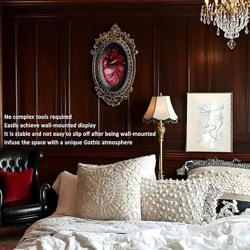 KISWIAR Vintage Wall Sculpture, Oval Aesthetic Room Décor, Gothic Art Wall Decorations with Resin 3D Anatomical Heart Design Hallway Decor (Red) thumbnail 6