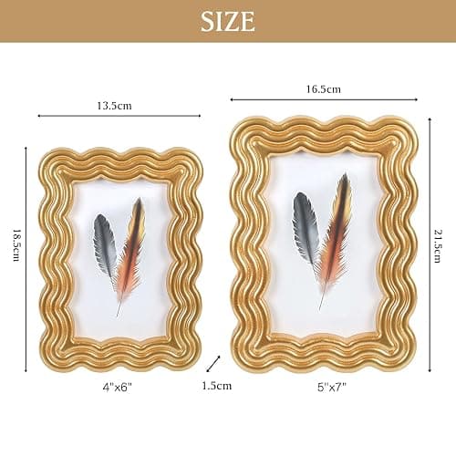 DECOCIAGA 5x7 Picture Frame, Display Pictures 5x7 with Mat, Wavy Edge Wood Photo Frame for Tabletop and Wall Hanging, with Clear Plexiglass for Vertical or Horizontal Display, Gold, 1 Pack thumbnail 2