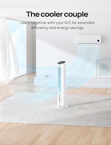 Dreo Tower Fan for Bedroom, 40" Evaporative Air Cooler, Cooling Fans That Blow Cold Air with 80° Oscillating, Removable Water Tank, 3 Modes 4-Speed, Remote Control, Quiet Floor Fan, 7H Timer，White - White thumbnail 6