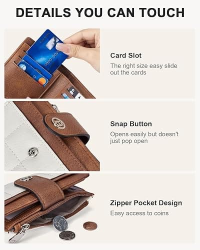 BOSTANTEN Small Wallet for Women Leather RFID Blocking Card Holder Bifold Compact Wallets With Zipper Coin Pocket Beige＆Brown thumbnail 5