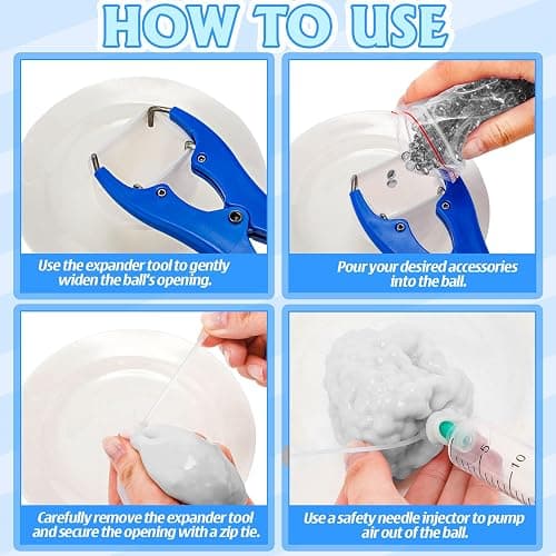 Simgoing 12 Pcs DIY Stress Ball Making Kit Blank Ball Skin, Milky and Clear | Include Vacuum Evacuating Device & Expander Tool, Make Your Own Fidget Pressure Balls for Adults thumbnail 4