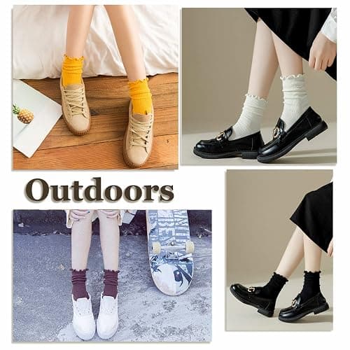 Flydo Ruffle Socks Women Cotton Socks Cute White Socks for Women Girls Lettuce Edge Socks Women Frilly Low Socks 5-10 Pack thumbnail 5
