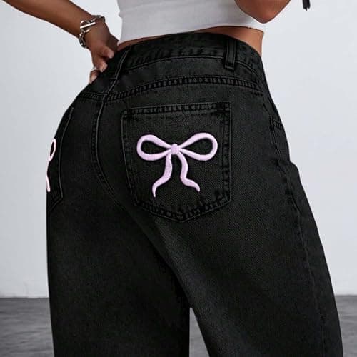 Bow Jeans for Teen Girls Trendy High Waisted Straight Leg Denim Pants Baggy Kids Trousers Y2K Streetwear Clothes 11-16Years thumbnail 5