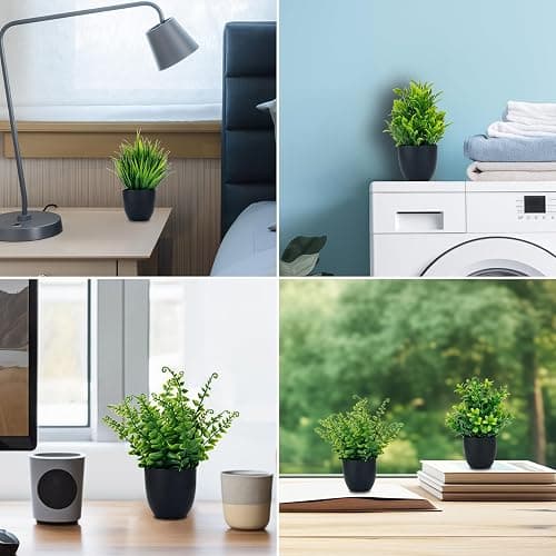 DCECDWD Set of 4 Fake Plants 7” Small Potted Plants Artificial Plants Indoor Mini Greenery Plants for Indoor Decor Home Shelf Office Decor, Compact Black Pot thumbnail 6