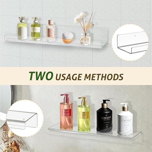 Estantes flotantes transparentes montados en la pared, juego de 4, estantes acrílicos de 38 cm para almacenamiento en la pared, estantería para niños, estantes colgantes de acrílico para dormitorio thumbnail 5