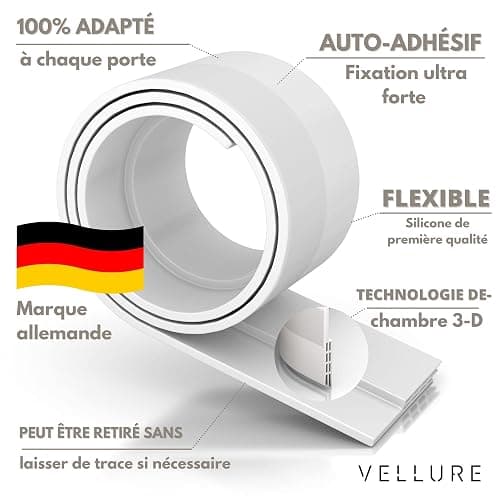 Vellure® Bas de porte anti-courant d'air & étanchéité porte - NOUVEAU bas de porte isolant (rapide à installer), idéal pour l'isolation contre le froid, le bruit & l'humidité (1 x blanc) thumbnail 6