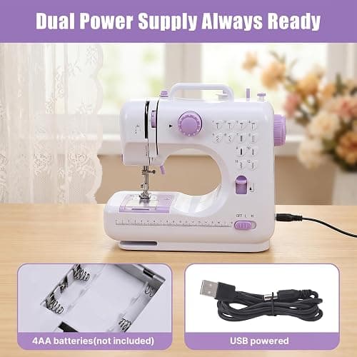 Electric Sewing Machine for Beginners for Quick Repairs DIY Crafts & Gift | Portable Mini Sewing Machine with Dual Power, 12 Stitches, Foot Pedal, Light, Storage Drawerand Accessories Kit thumbnail 8