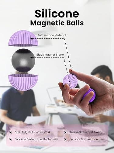Magnetic Balls Fidget Toys for Adults&Teens,8Pcs Silicone Sensory Stress Relief Toys for Autism&ADHD, Quiet Executive Desk Fidget Magnetic Balls,Gift for Men&Women Gifts(Textured Balls · Purple) thumbnail 3