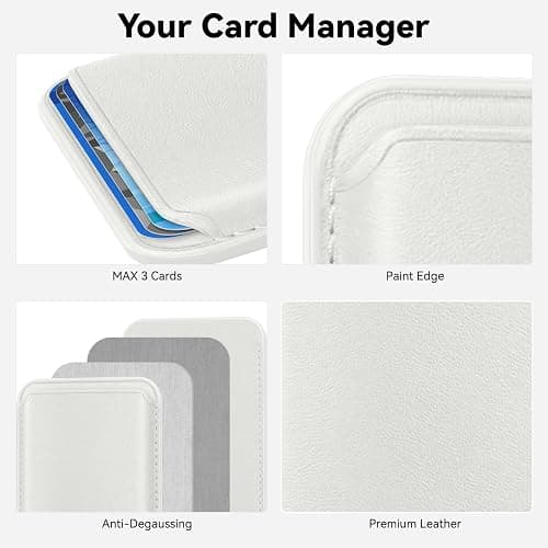 Amzone Stronger Magnetic RFID Leather Mag-Safe Card Holder for iPhone 16 Series, Mag-Safe Accessories Stick on Series of iPhone 17/16/15/14/13/12 and Pro/Promax, White thumbnail 3
