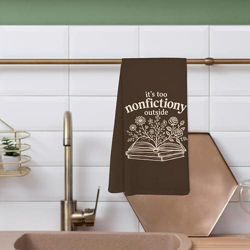 Yorhifa Brown Floral Book Kitchen Dish Towels, Book Lover Reader Bookish Bookworm Gifts, It's Too Nonfictiony Outside Hand Towels for Bathroom Kitchen Decor, 16x24 Inches thumbnail 6