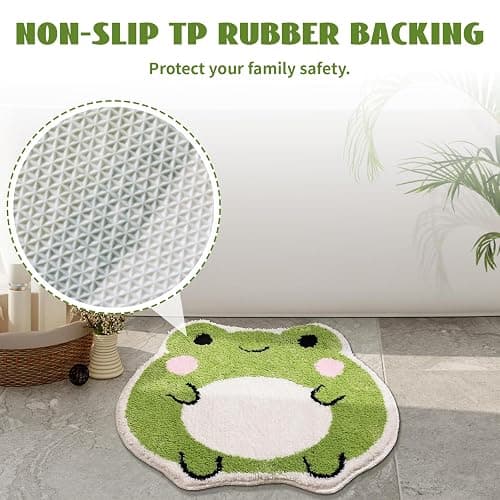 Dermalyx Frosch Anti-Slip Bath Mat, Soft Shaggy Bathroom Rug, Washable Shower Room Mat for Bathroom, Bath Mats Toilet Seat Covers Decoration 57 x 65 cm thumbnail 5
