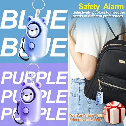 Personal Alarm Safe Sound for Women Kids Elders, 2 Pack Cute 130dB Loud Siren Safety Self-Defense with LED Light, Security Keychain Emergency Alert Alone (Blue+Purple) thumbnail 2