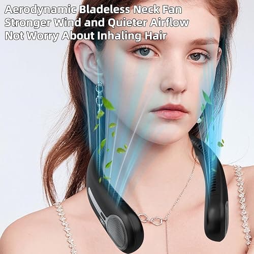 Portable Neck Fan, Personal Wearable Bladeless Fan, 6000mAh USB Rechargeable, 360° Airflow, LED Display, 4-Speeds, Hands Free Fan for Outdoor Indoor, Birthday Gifts for Men Women Dad Mom (Black) thumbnail 7