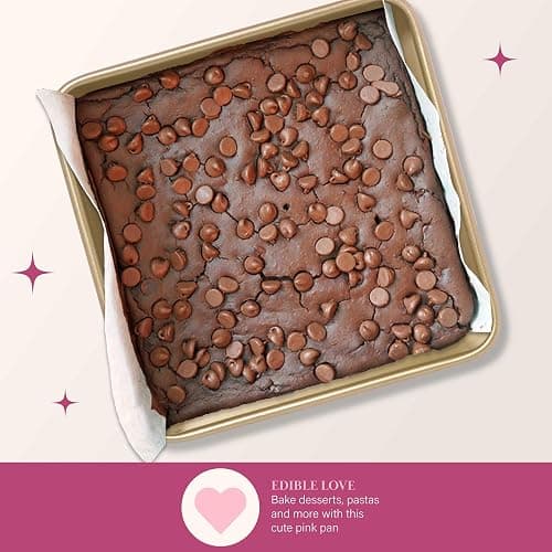 Paris Hilton Nonstick Carbon Steel Bakeware Collection, 9-Inch Square Cake Pan, Dishwasher Safe, Made without PFOA and PFAS, Pink Champagne Two-Tone thumbnail 5