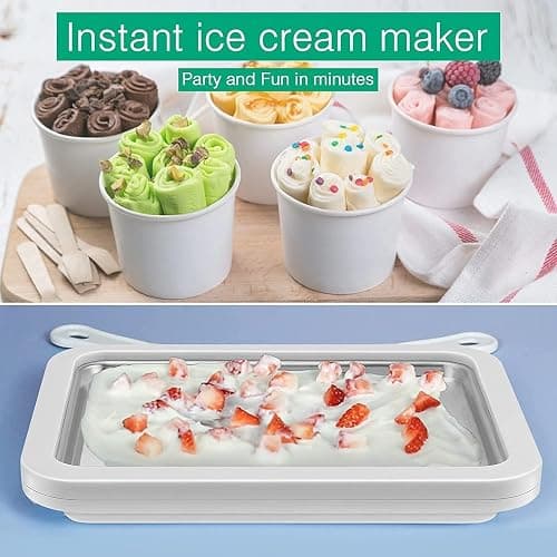 Jognee Ice Cream Roller Maker Pan, White, Includes 2 Spatulas, Manual Operation for Rolled Ice Cream, Sorbet, Frozen Yogurt, Gelato thumbnail 4