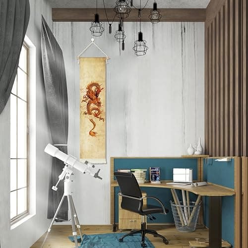DigiTizerArt Hanging Canvas Wall Art Poster Tapestry - Chinese Soaring Golden Dragon Totem, Traditional Asian Design, HD Printed Wall Decor for dorm bedroom (13x53 Inches) thumbnail 7