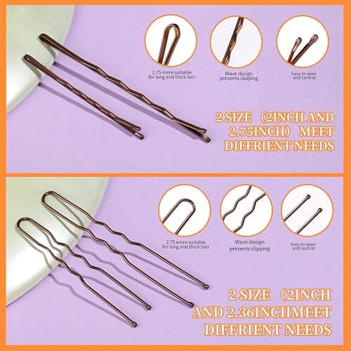 Teenitor 300pcs Bobby Pins Hair Pins Kit, 100 Hair Pin for Women 100 Bobby Pins Brown and 100 Hair Bands, Hair Pins for Buns 2inch 2.36inch 2.75inch thumbnail 8