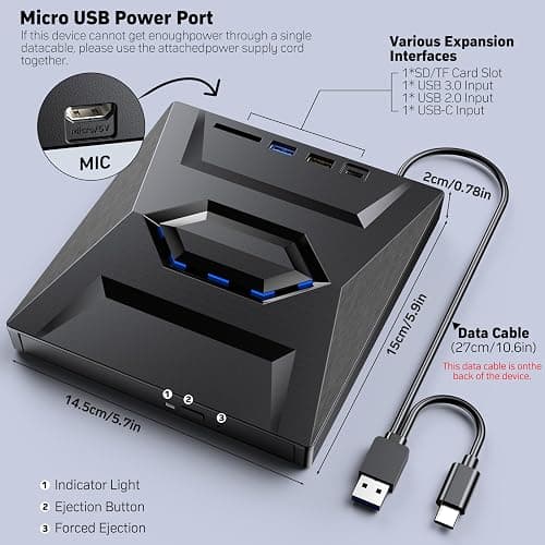 External Blu Ray Drive,Portable Bluray Player Writer Reader,CD Burner with USB 3.0 typc C Port& SD Card,DVD & CD-ROM +/-RW,External Blu-Ray Drives for PC Laptop Desktop Windows Mac Linux Computer thumbnail 7