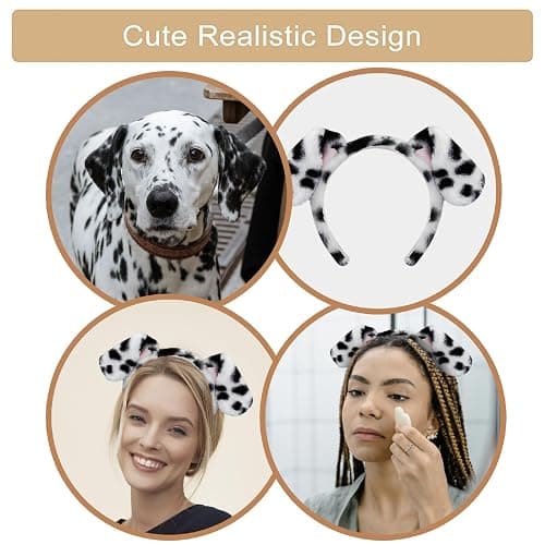 Beviliu Dalmatian Dog Ears Headband - Realistic Puppy Hairband Fluffy Adult Dogs Costume for Halloween Party Cosplay Washing Makeup thumbnail 5