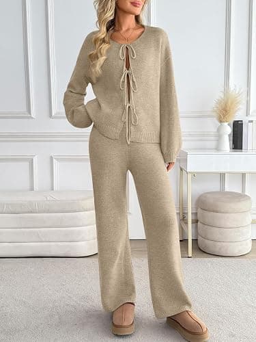 LILLUSORY Womens Lounge Sets 2 Piece Tie Front Oversized Sweater Airport Travel Winter Outfits 2025 Fall Matching Sweatsuit thumbnail 6