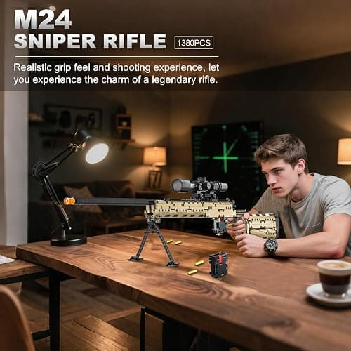 CASEIER M24 Building Blocks Gun-Sets, 1:1 Large Army Toys for Boys Adult Teen, Shootable Sniper Model Guns, Cool Birthday Gifts for Men Kids, Collectible Block Weapon for Military Fan 1380 PCS thumbnail 7