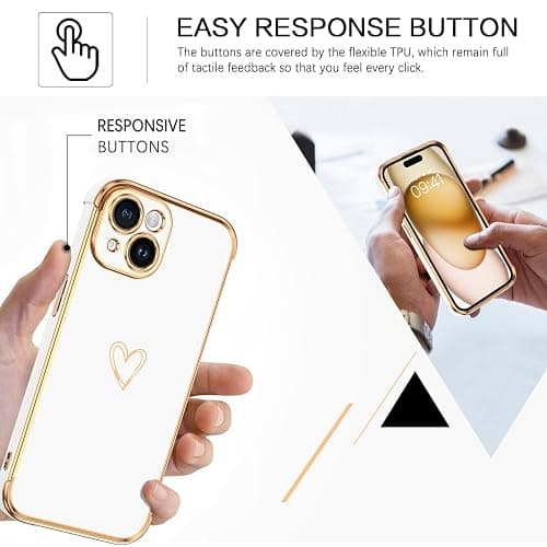 BENTOBEN for iPhone 15 Case, Phone Case iPhone 15, Cute Heart Pattern Slim Fit Thin Soft Flexible Shockproof TPU Bumper Non-Slip Lightweight Women Girls Charging Protective Cover for iPhone 15, White thumbnail 5