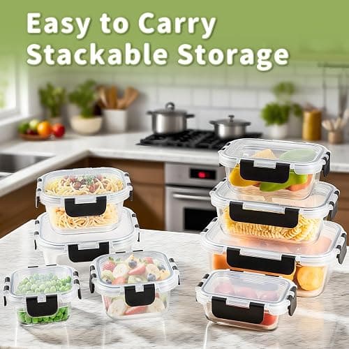 8 Pack Borosilicate Glass Food Storage Containers with Lids, Glass Meal Prep Containers, Airtight Bento Lunch Boxes with Leak Proof Locking, Oven, Freezer and Dishwasher Safe, BPA Free, 5-35oz thumbnail 7