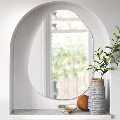 Irregular Frameless Bathroom Mirror,22 x 30 Inch Asymmetrical Wall Mirror with Wood Frame,Vanity Modern Tempered Glass Mirror for Bedroom,Entryway,Living Room thumbnail 2