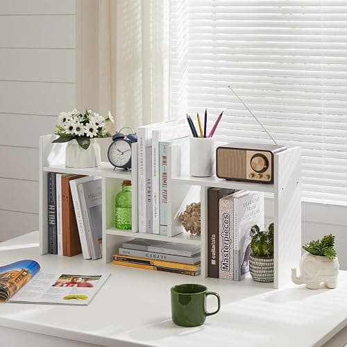 Somdot Desktop Bookshelf, Desk Shelf Organizer Storage Display Shelf Rack, 3 Pack Counter Top Bookcase for Home Office，White thumbnail 2