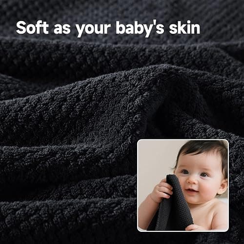 REDKISS 6-Piece Bath Towel Set - 2 Washcloths, 2 Hand Towels, 2 Bath Towels | Ultra-Fiber Coral Fleece, Super Absorbent, No Lint & No Fading | Perfect for Bathroom, Spa, Gym | Family & Adults-Black thumbnail 5