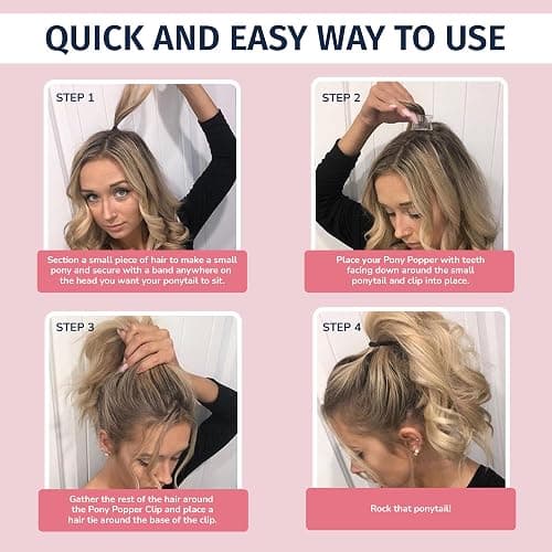 Pony Popper Clip – High Ponytail Holder for Full, Voluminous Styles, Versatile Accessory for All Hair Types, Ponytail Volumizer for Thick & Long Hair, Fancy Accessories for Women, Clear Pony Popper thumbnail 3