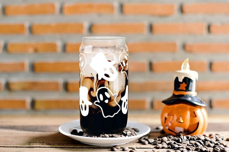 ANOTION Halloween Mugs - 18oz Halloween Ghost Decorations Glass Cups Tumbler for Iced Coffee, Glassware Cookie Jar Decor Gift Drinking Water Bottles thumbnail 5