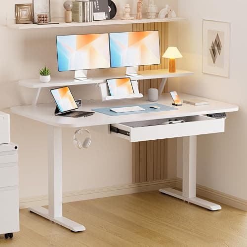 GTPLAYER Electric Standing Desk with Drawers, 48 x 24 Inches Height Adjustable Computer Desk with Monitor Stand, Laptop Stand, Sit Stand up Desk with Memory Preset for Home, Office, White - Image 1