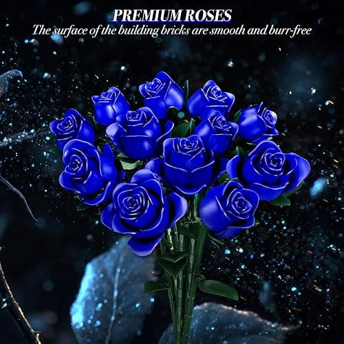 Rongmeiz Flowers Bouquet Building Set, 12 Artificial Blue Roses Botanical Collection Building Block Educational Toys Gift for Girls Kids Women Valentines Mothers Day Christmas Birthday Gift, 634 PCS thumbnail 4