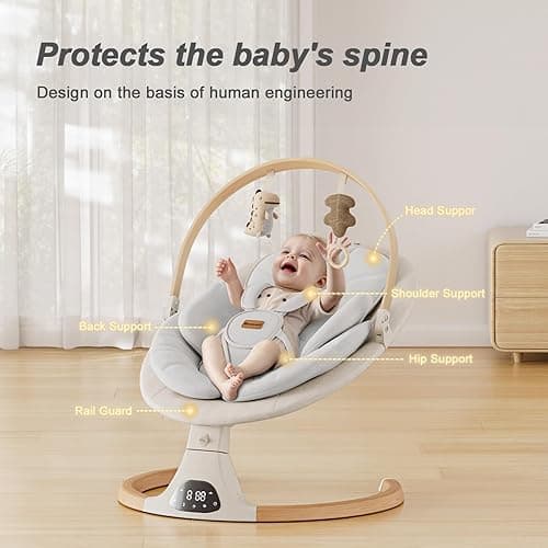 Baby Swings for Infants, Monamii Baby Swing, Bluetooth Infant Swing with Music Speaker, 5 Speeds and Remote Control, Indoor & Outdoor Use (Beige) - Beige thumbnail 3