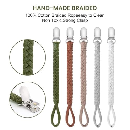 Pacifier Clip for Boys and Girls Binky Holder Pacifier Holder Leash Smoother Clip 100% Handmade Braided Fits All Pacifiers -Modern Unisex Baby Birthdays Gift(5 Pack) - 5 Packs thumbnail 2