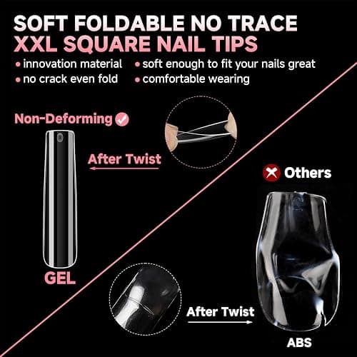 UNA GELLA Extra Long Tapered Sqaure Nail Tips Full Cover 504pcs No C Curve Clear Gel Nail Tips XXL Long Straight Nails Tips Acrylic Nails Square Gel Nails for DIY Nail Art 12 Sizes thumbnail 5