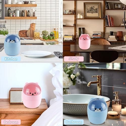 IBEQUEM Mini Trash Can, Cute Small Trash Can with Lid, Desktop Paper Bin with 5 Rolls of Bin Liners, Portable Tabletop Dustbin, Cartoon Animal Rubbish Storage for Office Bedroom Desk Car Kitchen(Pink) thumbnail 6