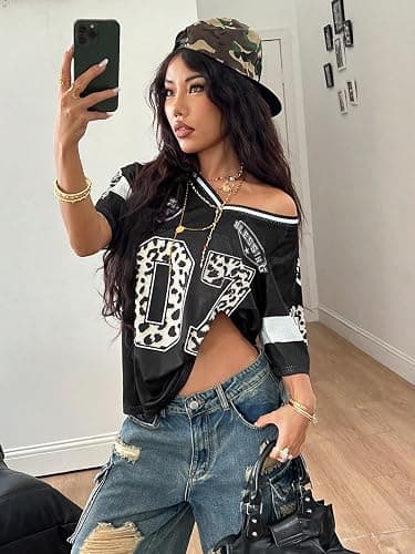 SOLY HUX Women's Y2k Leopard Number Graphic Oversized Tops Football Jersey Shirts Streetwear thumbnail 2