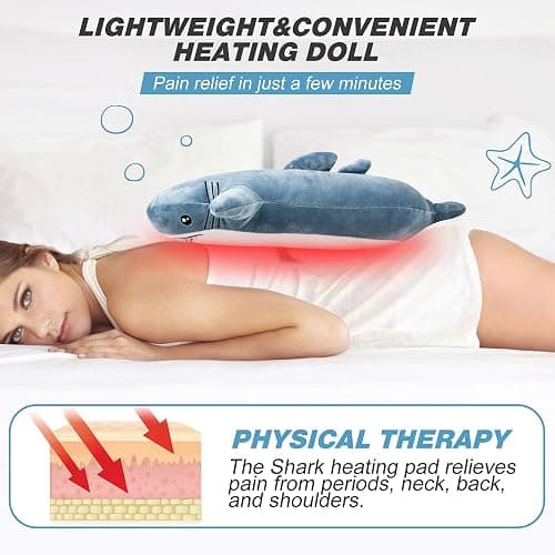 HOTHUGZ Shark Heating Pad for Cramps & Menstrual Pain Relief, Cute Stuffed Animal Electric Heating Pad, USB Powered Heated Plush Toy, Portable Warm Cushion, Spring Gift for Women Teen Girls thumbnail 6