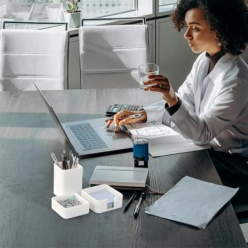 Aesthetic Desk Organizers and Accessories Set of 3 with Pen Holder,Paperclip Holder,Sticky Note Holder - Durable Plastic Pencil Holder for Office Women Men-Teacher Appreciation/Back-to-school Gift thumbnail 6