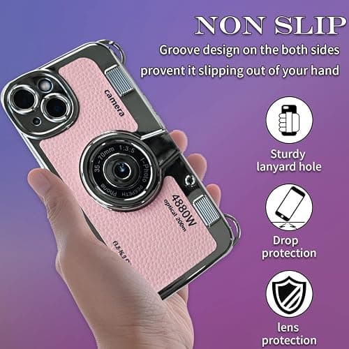Mscomft Classic Emily in Paris Phone Case,2023 New Vintage Camera Design Case That Looks Like a Camera,for iPhone 14 Camera Phone Leather Bracelet Sling Cover case (Pink, for iPhone 16 Plus) thumbnail 4