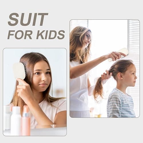 Jurrissa Mini Boar Bristles Hair Bursh, Travel Size Hair Brush for Women Men Kids, Protable Small Hair Brush for Pockets Purses, Mini Detangler Brush for Smooth Add Shine(White) thumbnail 6